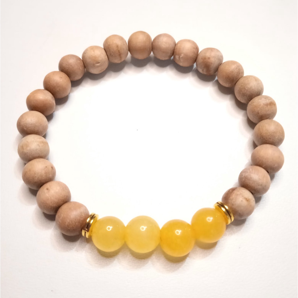 Gelang Batu Original Handmade Kayu Cendana Kombinasi Batu Alam Yellow Jade