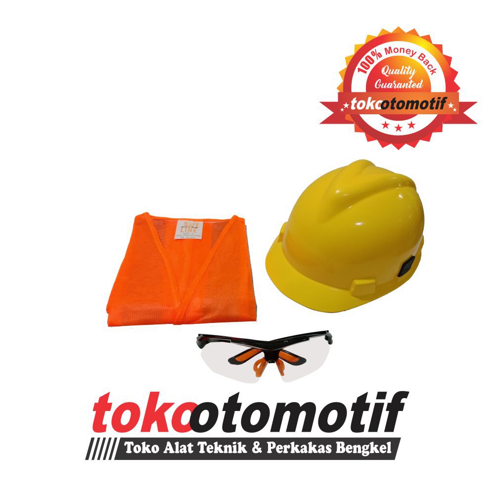 Paket Safety Rompi Polyster Orange Helm Safety Putar Kuning & Kacamata