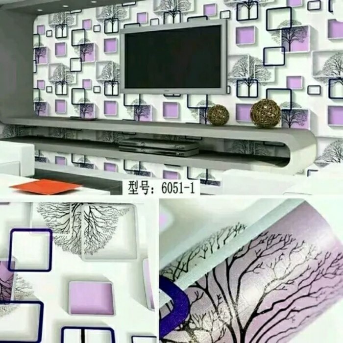 Wallpaper Dinding Sticker Walpaper Stiker Murah Kotak Pohon 3D Cream