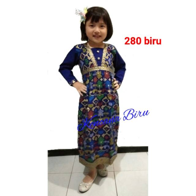 280 biru baju muslim gamis longdress batik anak 2-12 th sarimbit seragam