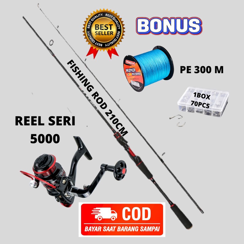 SATU SET PANCING KBW FISHING ROD 210CM REEL SERI5000 BONUS SENAR 300M DAN KAIL 70PCS