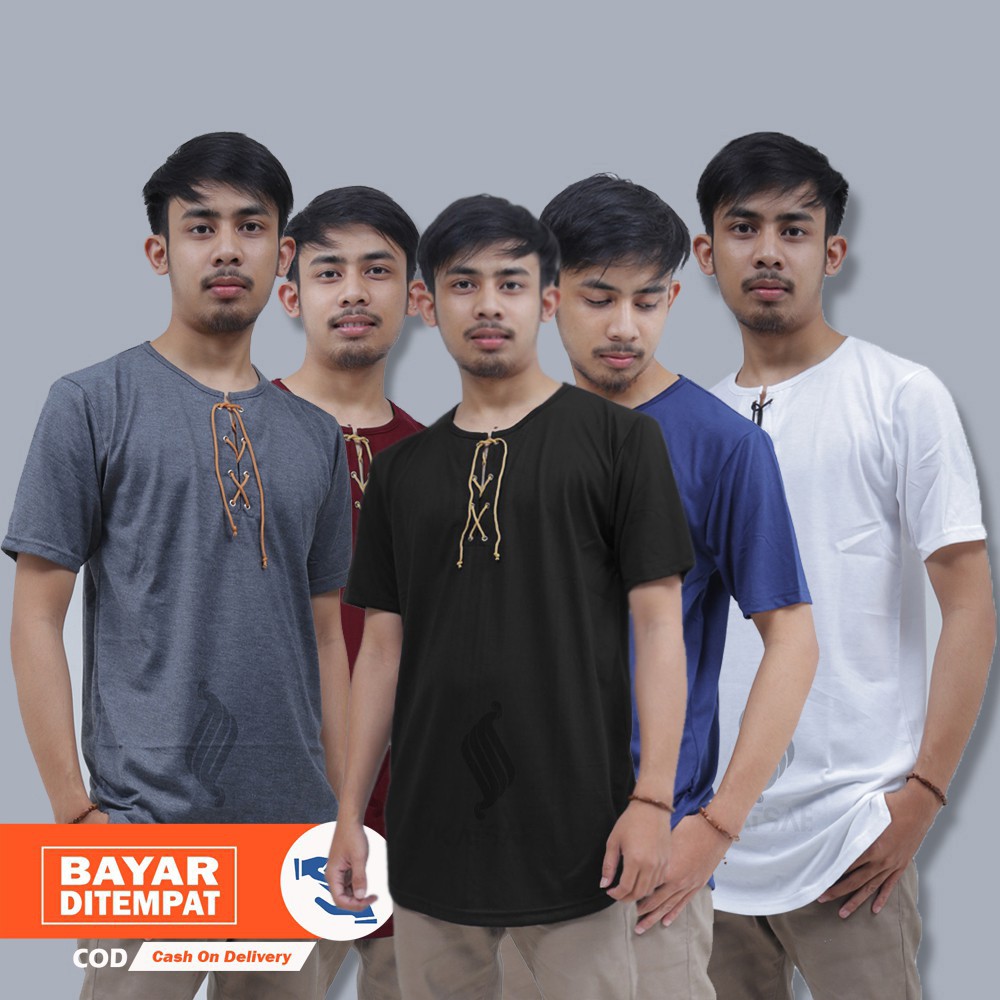 KURTA UNIK GAMIS HAWAI PRIA BAJU MUSLIM LENGAN PENDEK GAMIS KAOS TALI BAJU KOKO BERTALI TERBARU