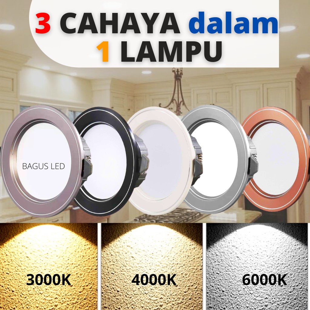 Lampu Downlight 3 CAHAYA dalam 1 LAMPU LED 5W Bulat Termurah Bergaransi