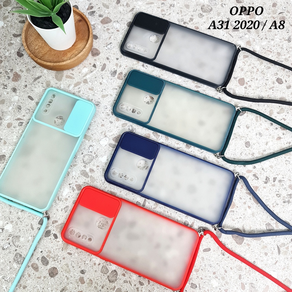 OPPO A1K A31 2020 A8 A5 2020 A9 2020 RENO 2F 2Z RENO 3 A91 RENO 4 PRO | Soft Hard Case lanyard slide camera protector sliding tali gantungan