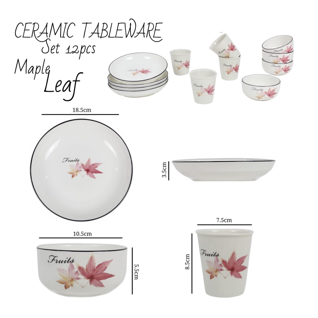 Ceramic Tableware 12pcs Dining Set Piring Mangkok Gelas