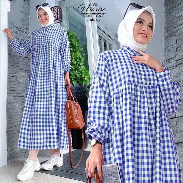 KALEAOUTFIT - SAFINA MIDI DRESS MARISA MOTIF KOTAK - GAMIS JUMBO MURAH FIT TO XXL - BAJU REMAJA KEKI