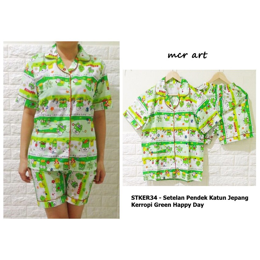 Baju Tidur Wanita Katun Jepang Kerropi Green Happy Day