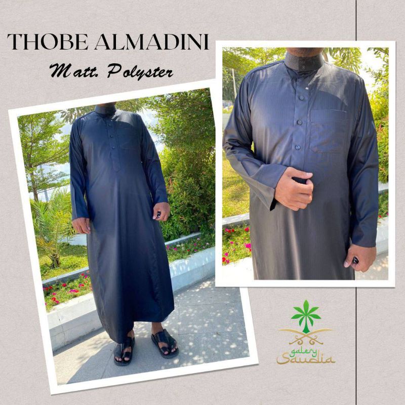 Jubah Thobe Almadini Hitam Polos/Salur