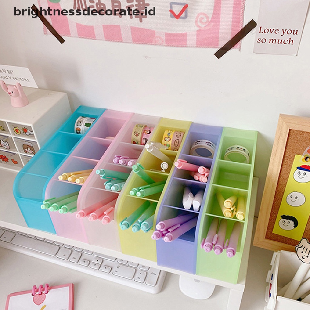 [birth] Color 4 Gird Desktop Organizer Pen Holder Desk Makeups Pencil Storage Box [ID]