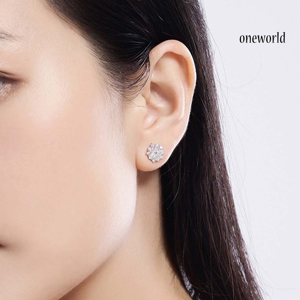 OW# Women Rhinestone Inlaid Sakura Flower Ear Stud Earrings Wedding Jewelry Gift