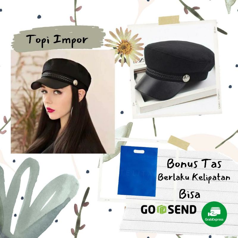 Topi Wanita Korea Police Oktagonal Bahan Wol