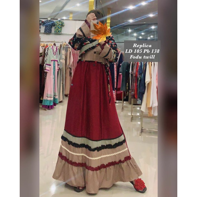 Baju gamis replica gamis modern dress baju muslim wanita bahan Fodu twill premium kwalitas Butik