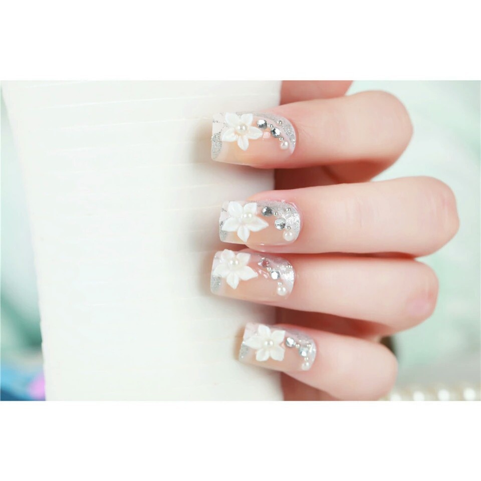 New Item FF Wedding fake nail fresh flower rhinestone 3d kuku palsu pernikahan diamond Baru