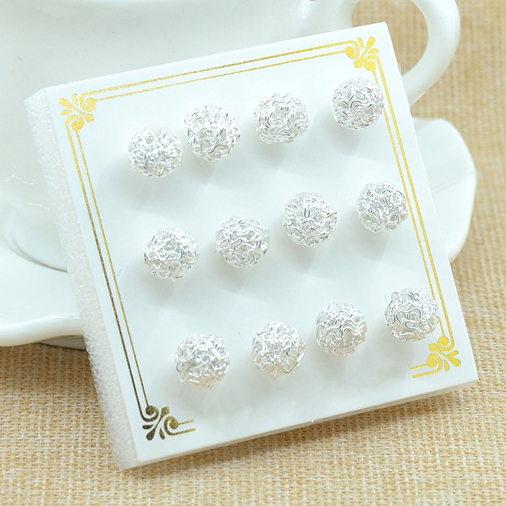 Hu Hu Hu Hu Hu Alat Bantu Pasang Kacamata♡ 6 Pasang / Set Anting Stud Bentuk Bola Kawat Untuk Wanita