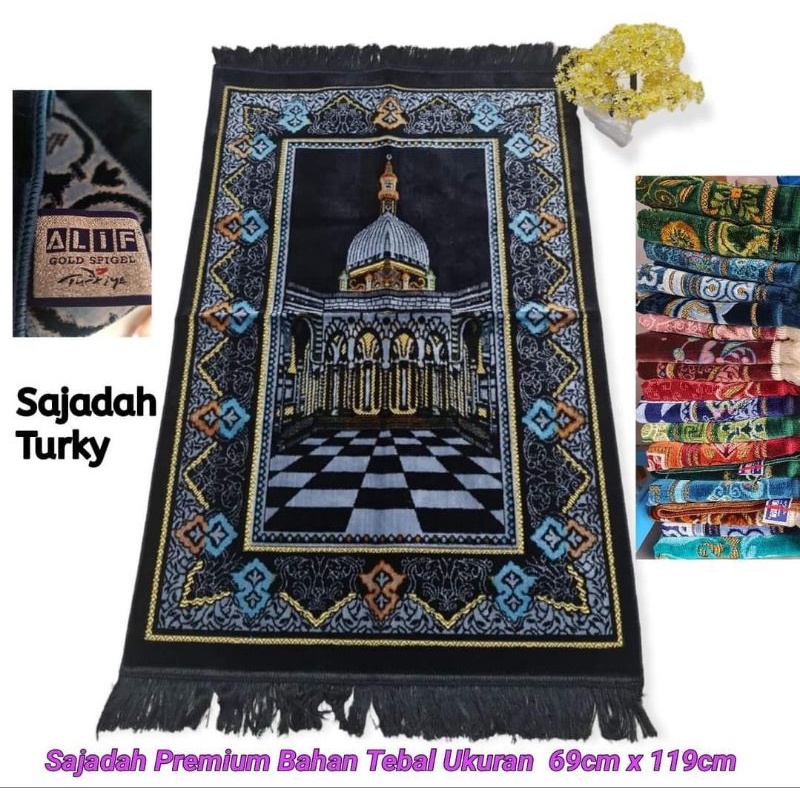 Sajadah Bulu ALIF PREMIUM Besar Uk. 70x110 Souvenir Sajadah Tebal Turki Turkey