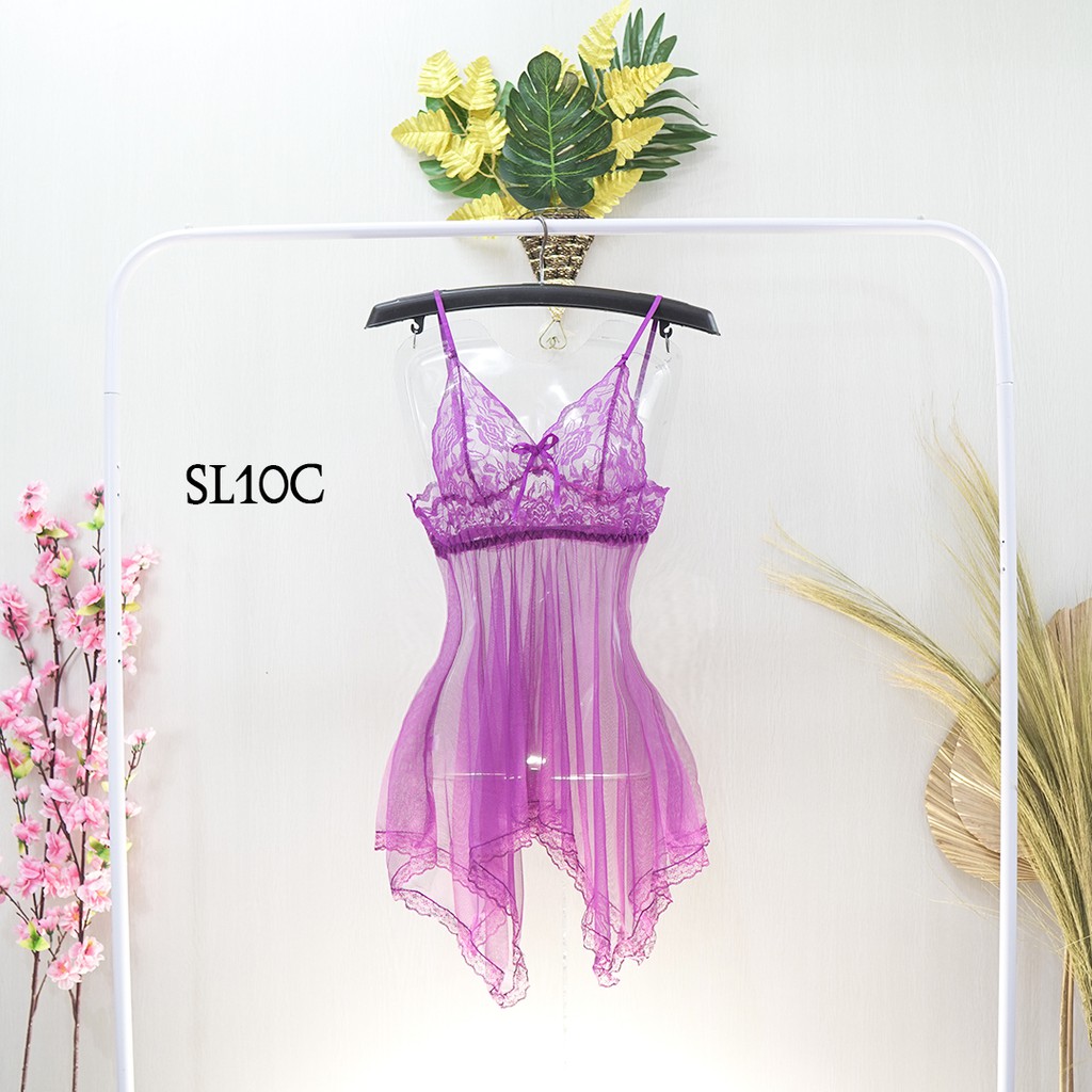 [STOK TERBATAS] BAJU TIDUR SEXY LINGERIE TRANSPARAN NIGHTGOWN LACE UNGU SL10C