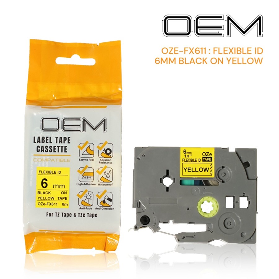 OEM LABEL TAPE FLEXIBLE LAMINATED 6mm x 8m FOR USE ON PTOUCH