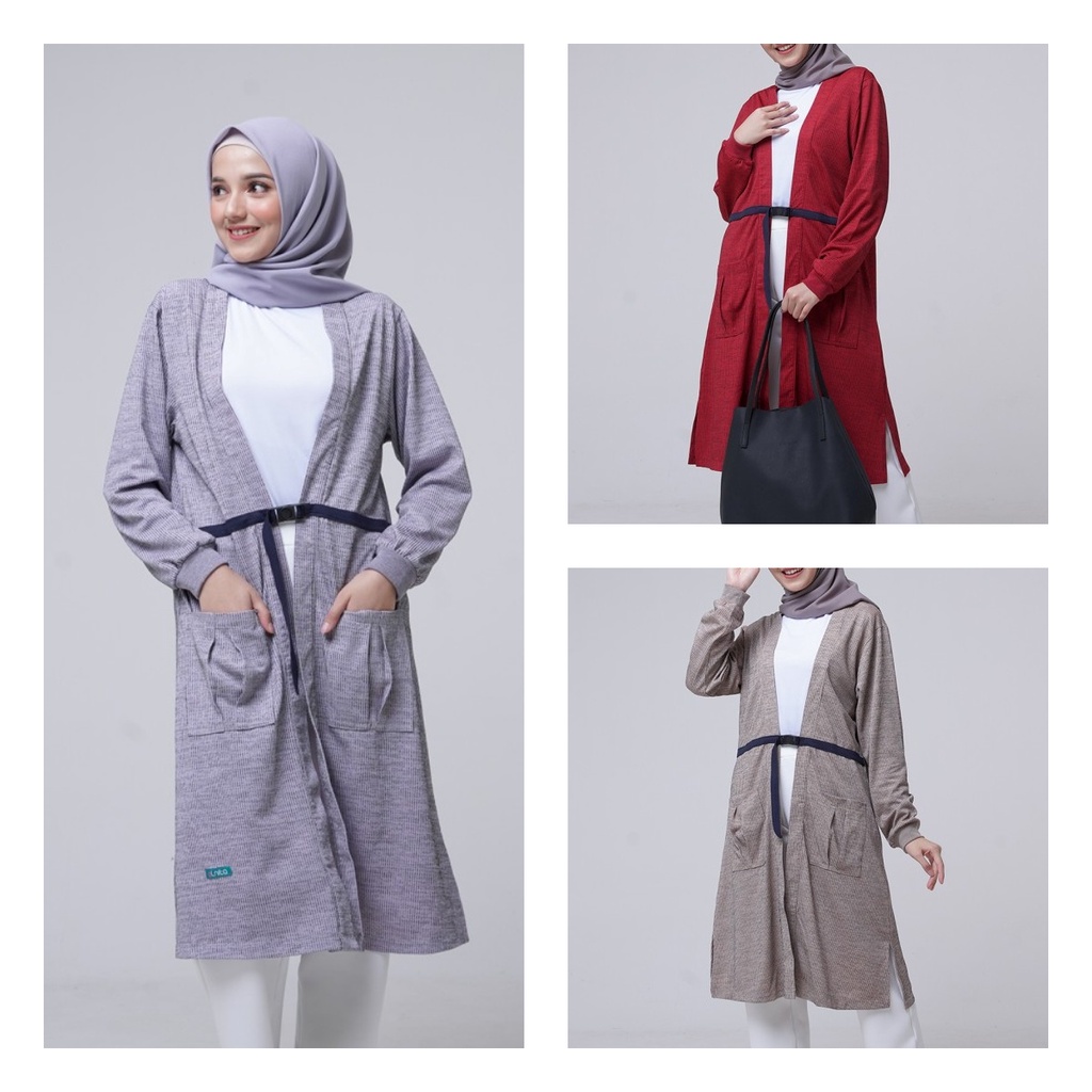 OUTER WANITA ARIONA RED LAVENDER SAND ORIGINAL BY ALNITA BLAZER JAKET LONG PANJANG FORMAL BAHAN KAIN
