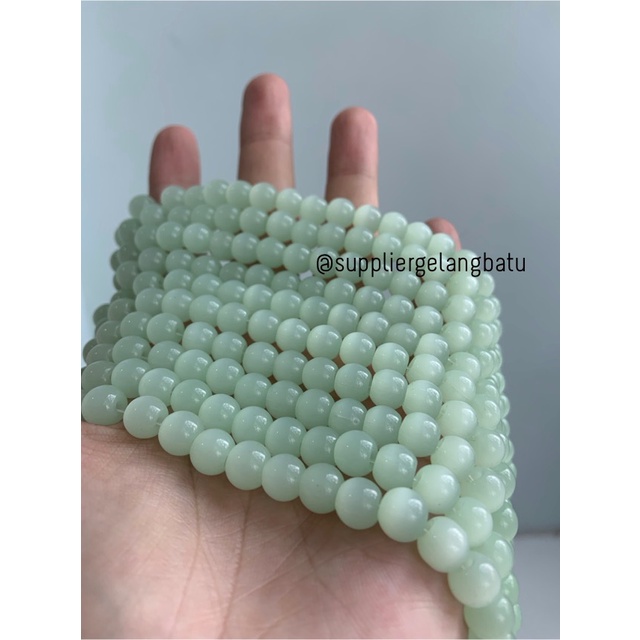 Bahan renceng GREEN cat eye HIJAU 8mm akik kalung Gelang mata kucing
