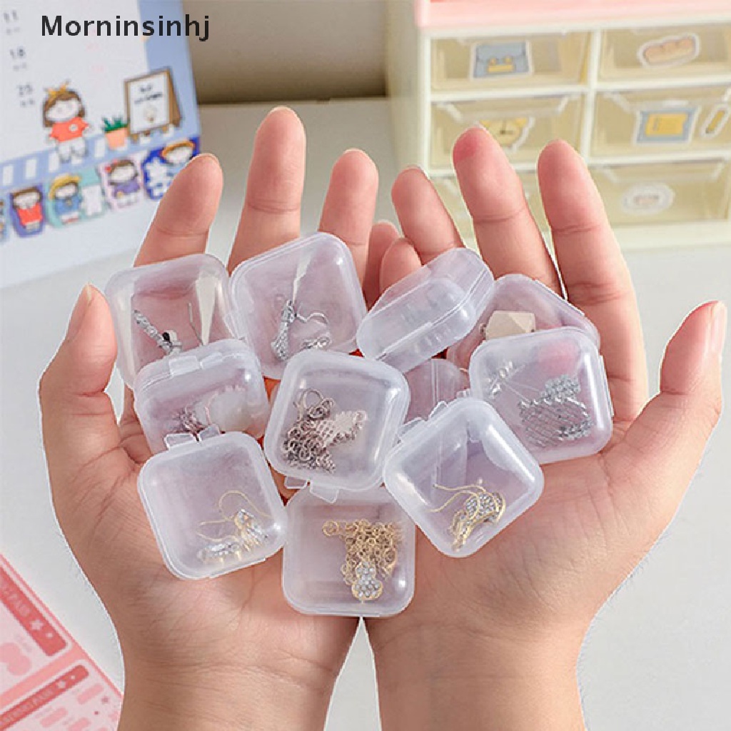 Mornin 10pcs Kotak Kecil Persegi Transparan Anting Kotak Plastik Tempat Penyimpanan Perhiasan id