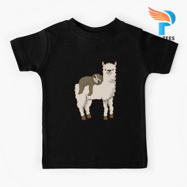 Kaos Baju Anak Sloth Riding Llama Adorable Fluffy Lama & Sloth #1918
