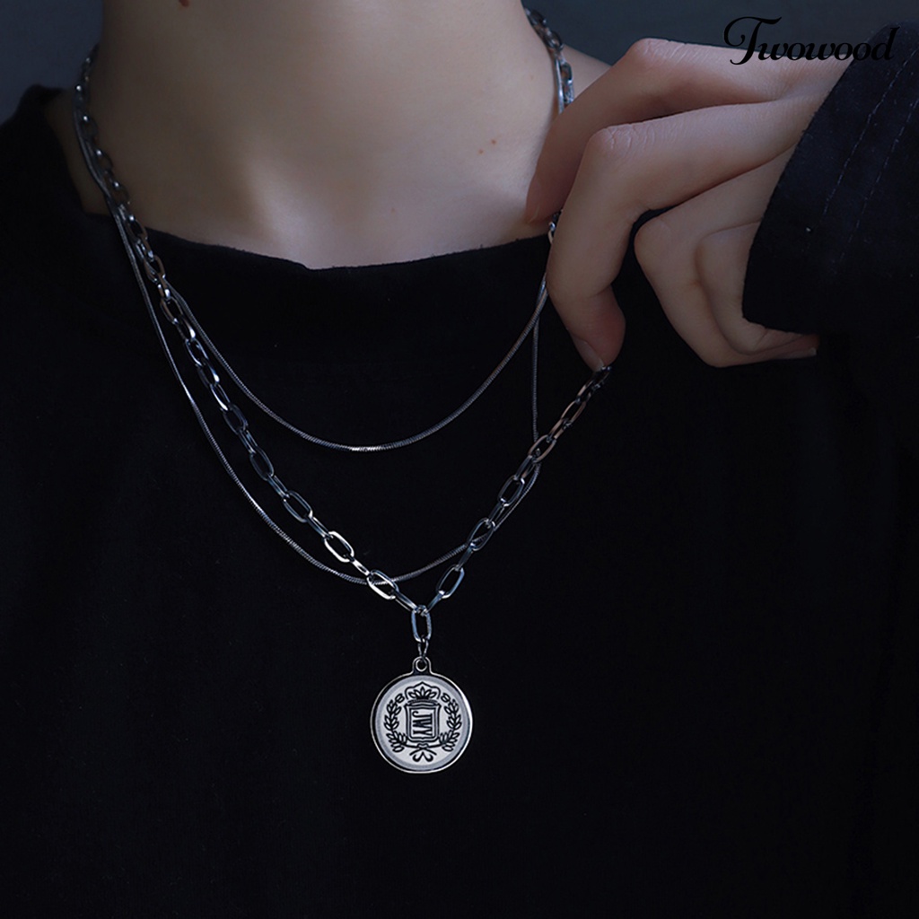 Kalung Multilayer Portable Bahan Stainless Steel Gaya Hip Hop Untuk Pesta