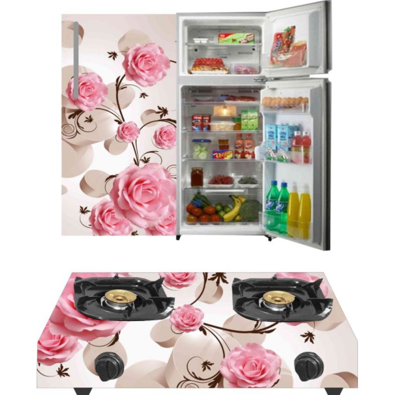 stiker kulkas satu pintu dan kompor gas yang dua tungku