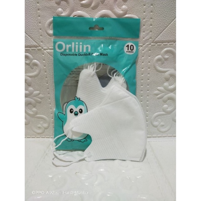 MASKER DUCKBILL HITAM PUTIH ISI 10 YNB ORLIIN DEWASA KIDS KEMENKES MURAH ORIGINAL PREMIUM