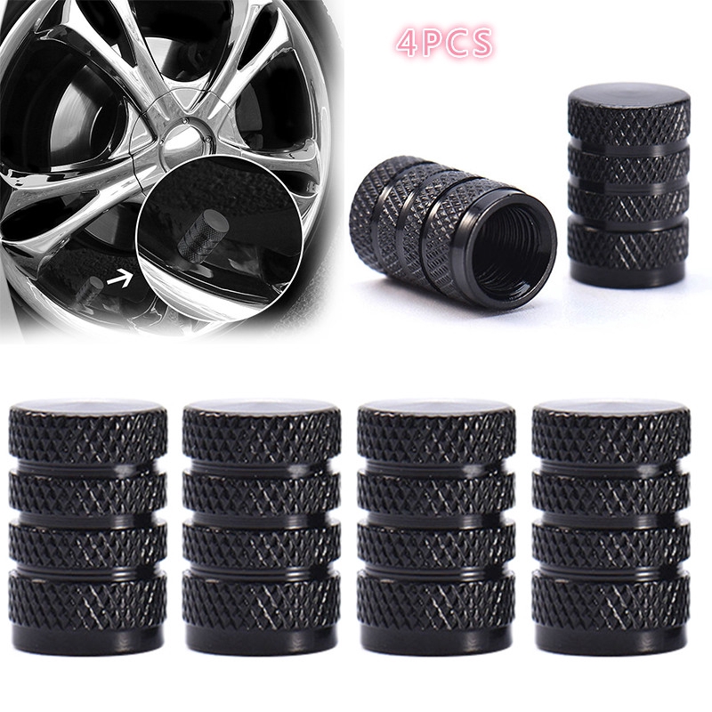 4PCs Black Durable Aluminium Alloy wheel tire valve stem caps