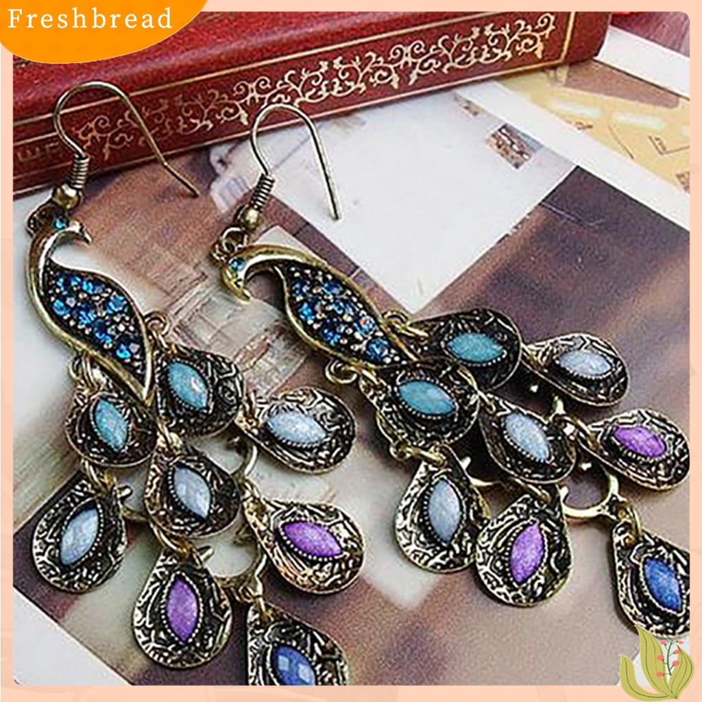 [Fresh] 1 Pasang Anting Kait Vintage Motif Burung Merak Bohemia untuk Wanita