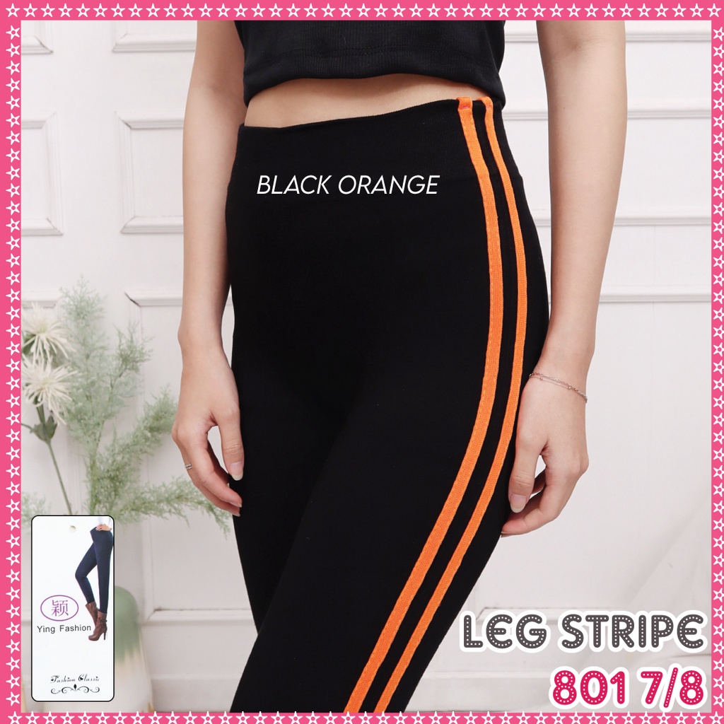 Legging Lis Pendek Wanita / Legging List Pendek import wanita / legging fashion wanita-801 7/8 - BLK ORANGE