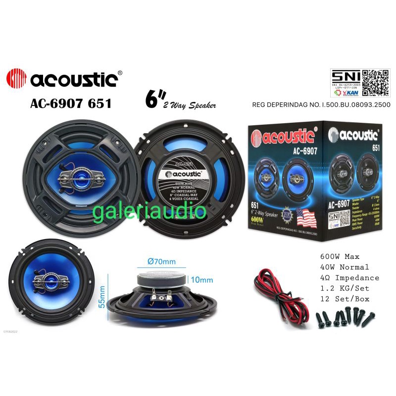 Speaker Coaxial ACOUSTIC AC-6907 acoustic 6" sepasang 2way AC-6907 Suara jernih