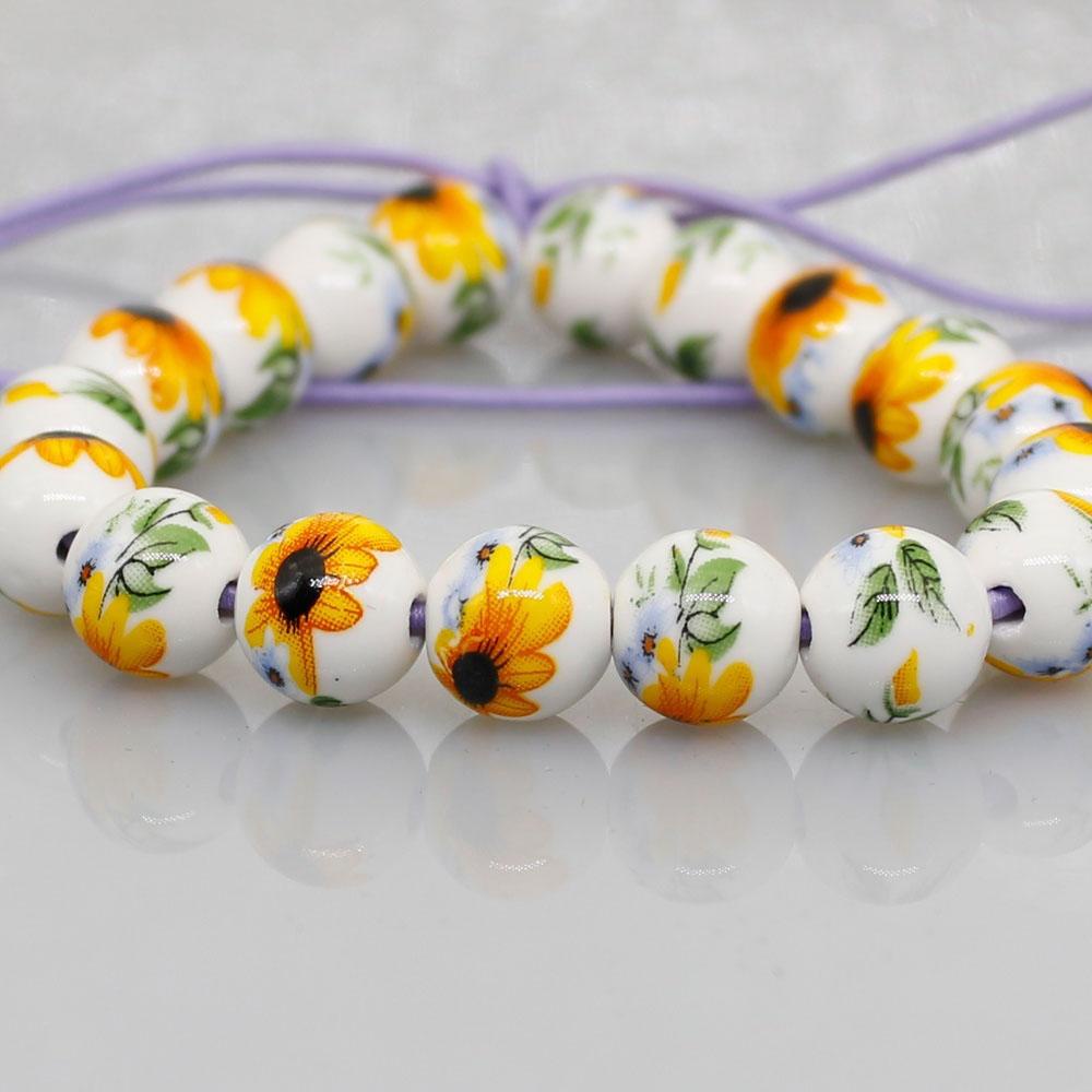Needway   Manik-Manik Keramik DIY Bulat 10mm 10PCS Untuk Kalung Gelang Temuan Bunga Matahari
