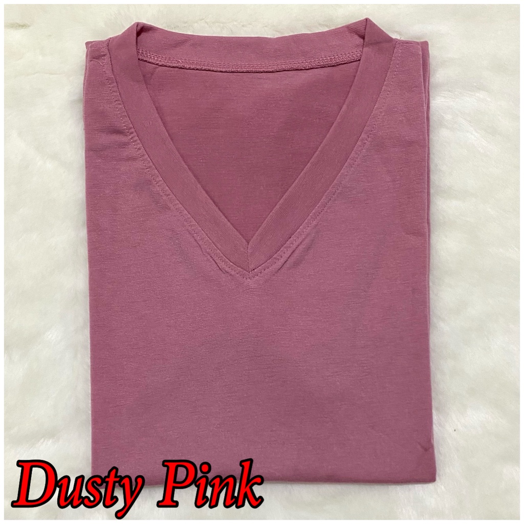 V-NECK JUMBO XXL Panjang / Kaos Polos Basic Vneck Panjang /  t-shirt / Atasan Pakaian Wanita Murah-TPJ VXXL- DUSTY PINK