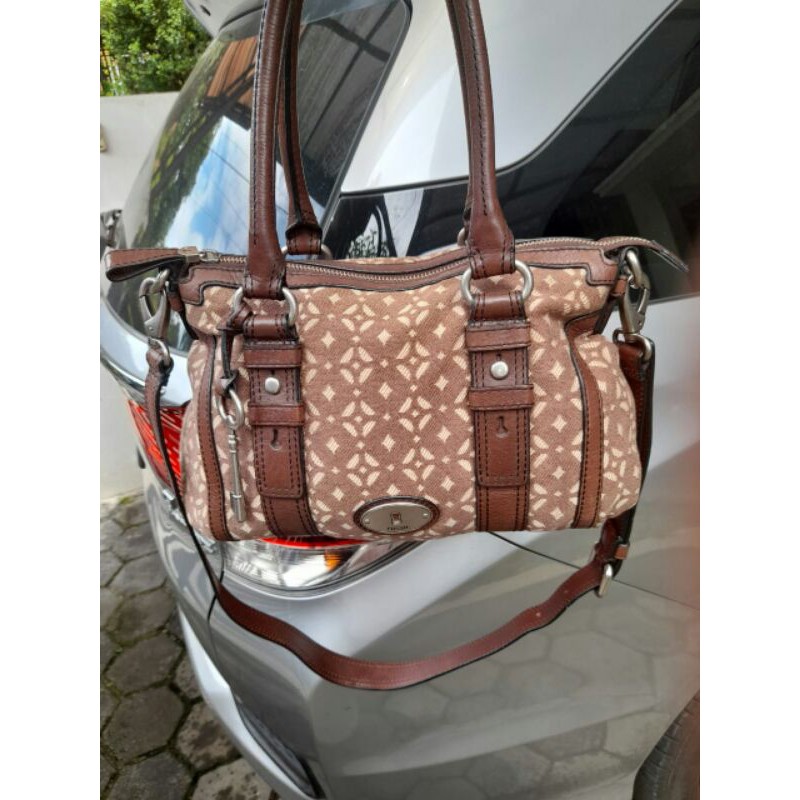 Tas fossil maddox satchel pecan brown preloved size medium