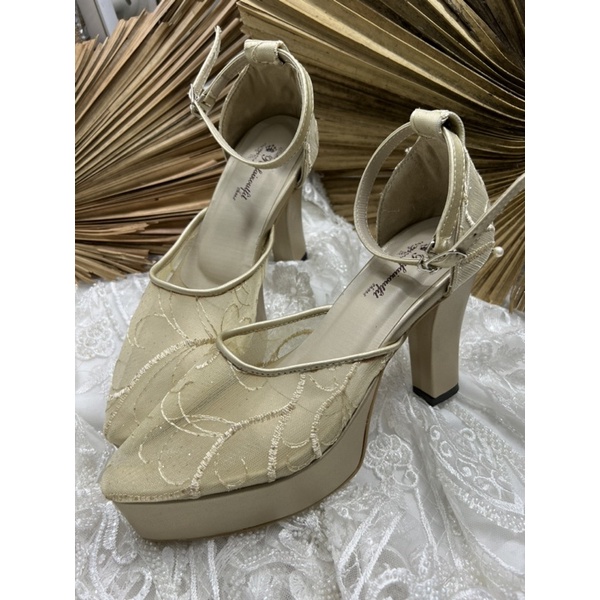 sepatu maury wanita sepatu wedding tali warna gold  tinggi 10cm