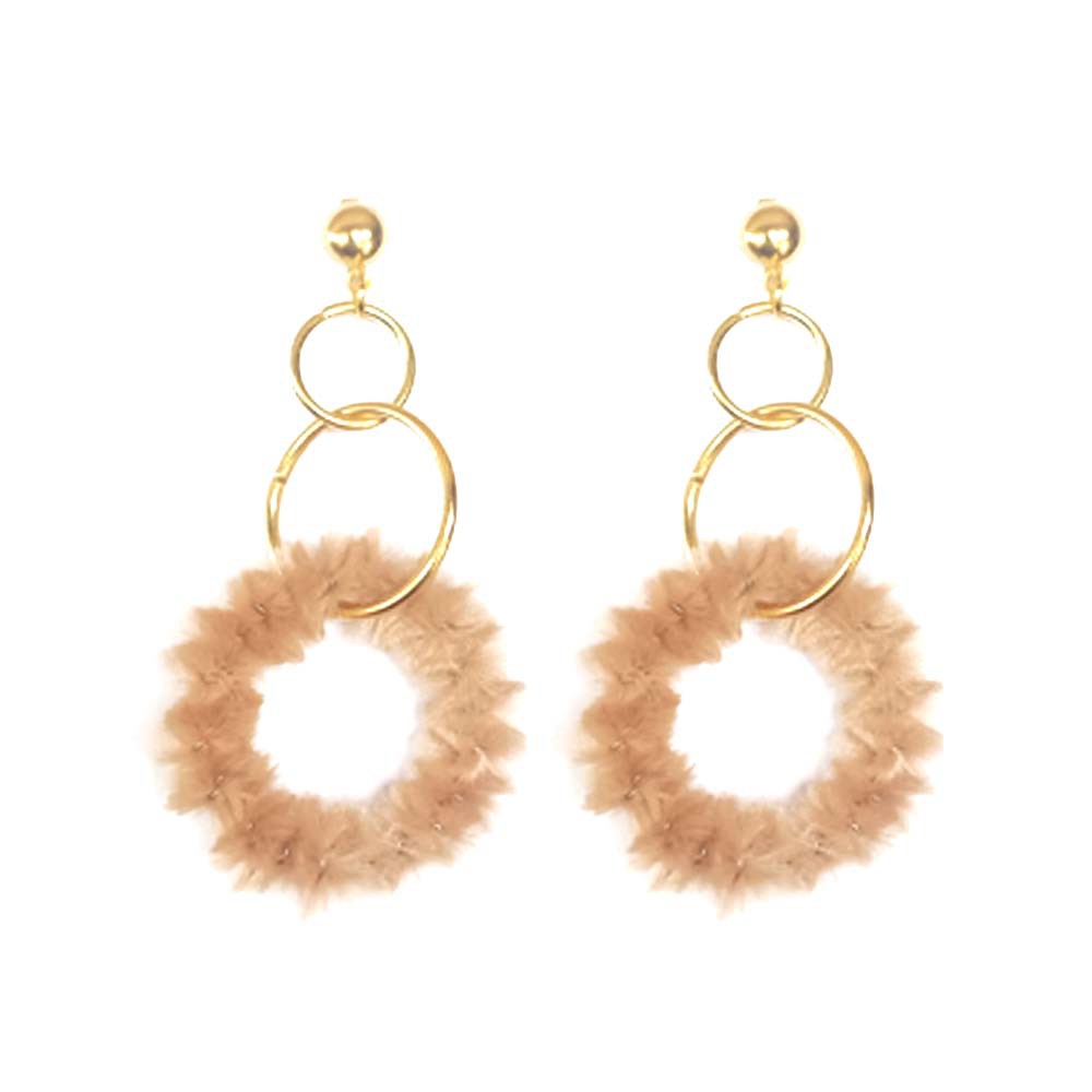 EA015 Anting Tusuk 2 Ring Round Fur Juntai 4 Warna