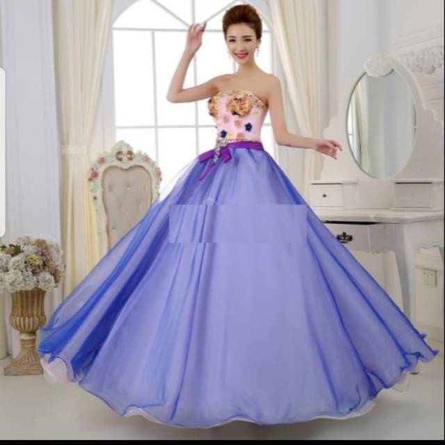 Gaun pengantin pink ungu  dengan model  cantik  bahu  terbuka  wedding dresss warna  prewedding dres