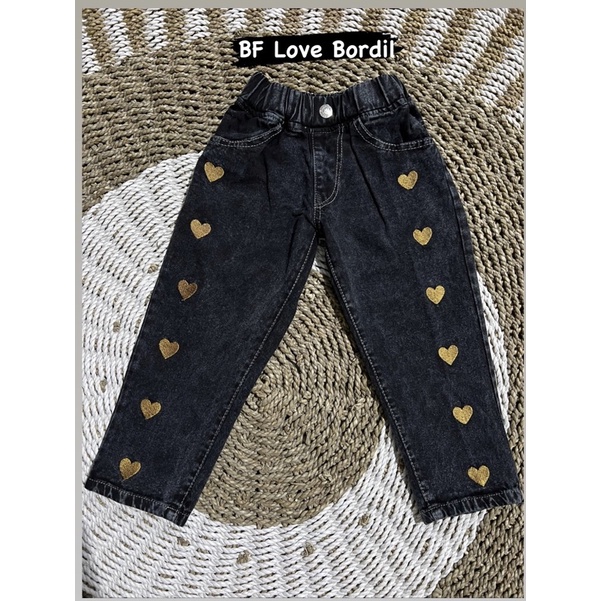 Celana panjang ERVIS jeans anak perempuan Motif Love usia 3-8 Tahun