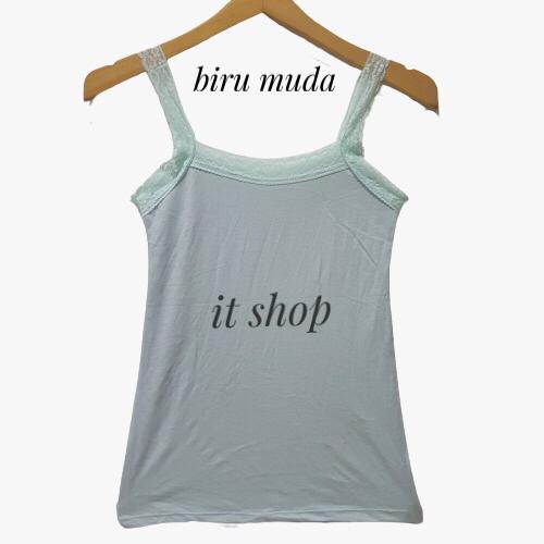 ITSHOPING - Tanktop Renda Wanita Harga Murah All Size Fit L-XL Tengtop Cewek Camisol Tali Renda TenkTop Renda-Biru Muda Standar