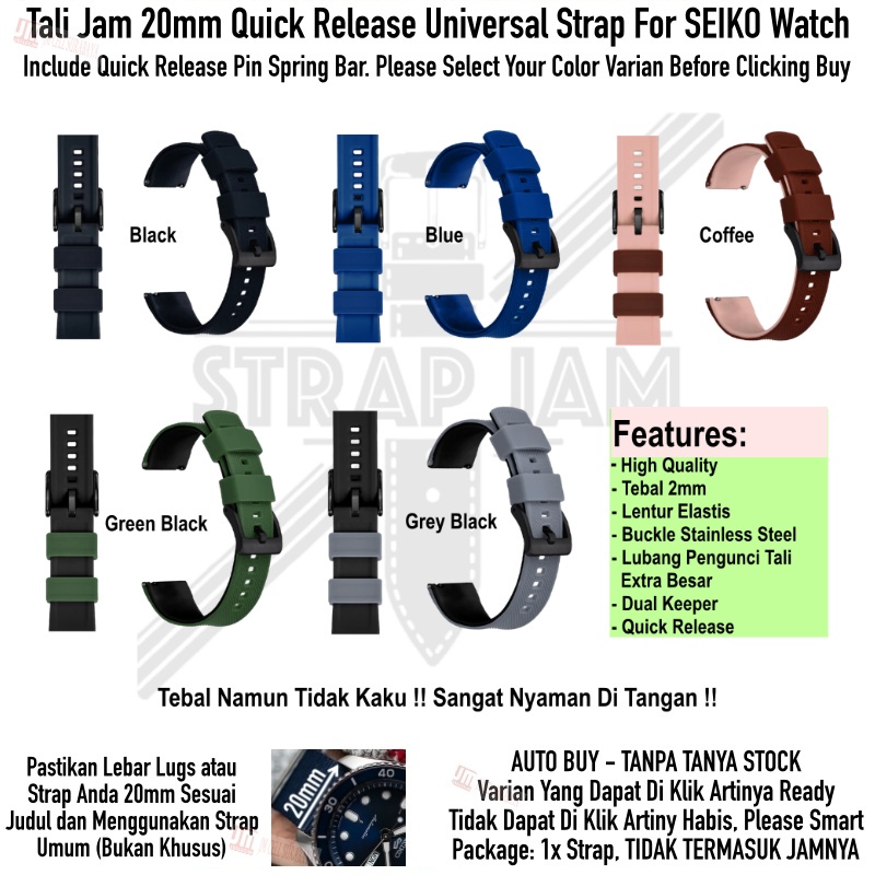 HNN Tali Jam Tangan Seiko Universal - Strap 20mm Rubber Lentur Nyaman