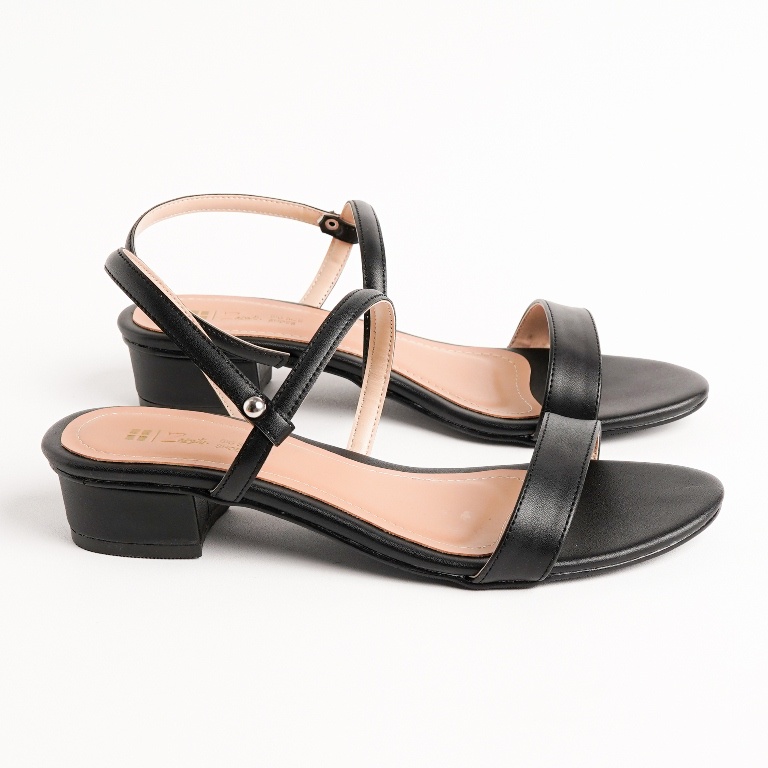 Sandal Wanita Heels 3cm tali Hitam - Ukuran besar big size 41 s/d 45 sendal jumbo remaja casual pesta