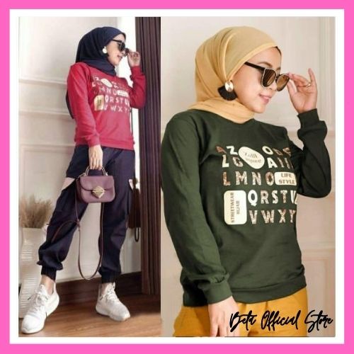 Baju Setelan Celana Panjang Training Wanita Dewasa Berhijab Simpel Modern Murah Trend Kekinian Terba
