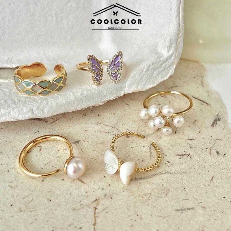 COD❤️Cincin Kupu-kupu Wanita Desain Niche Cincin Unik Mutiara kelas atas Fashion Ring Jewelry Perhiasan Aksesoris Hadiah Ulang Tahun