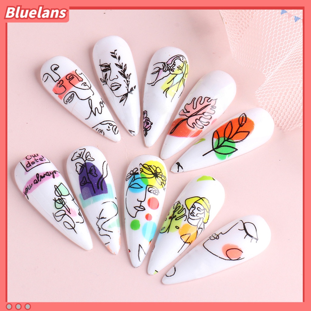 Bluelans 10 Pcs Stiker Kuku Desain Wajah Geometris Warna-Warni Untuk Salon Nail Art