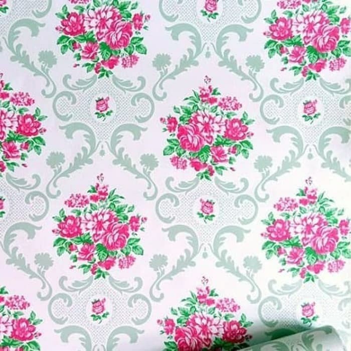 wallpaper dinding batik bunga pink ukuran 45cm x 10m