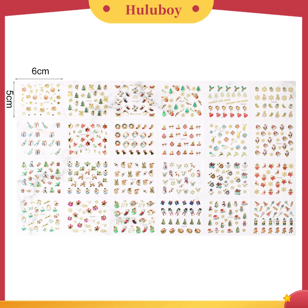 Huluboy Huluboy♡ 24pcs / Set Stiker Kuku Motif Natal Warna-Warni Untuk Dekorasi Manicure