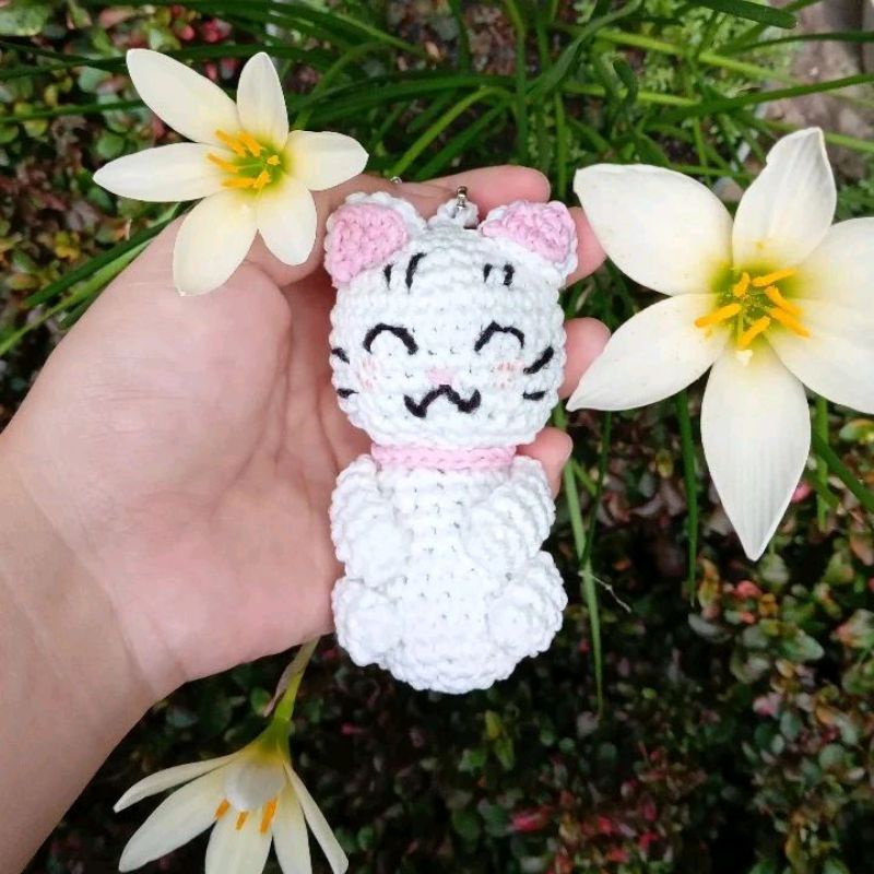 Gantungan Kunci Rajut Kucing, boneka Rajut Kucing, gantungan kunci, boneka kucing