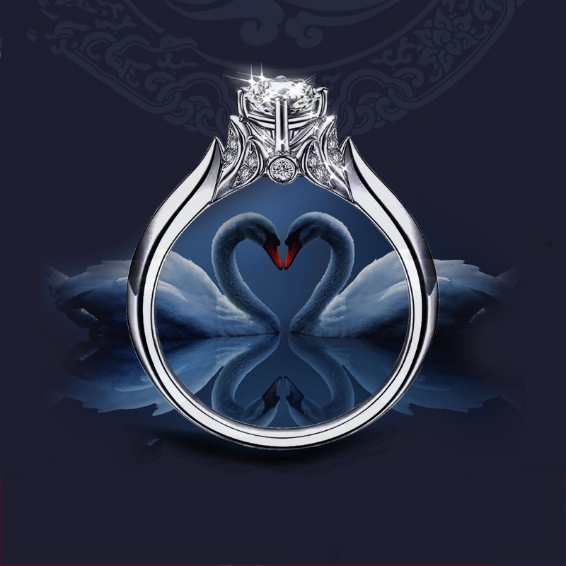 925 cincin perak murni wanita Moissan berlian pt950 cinta angsa ganda fashion perhiasan