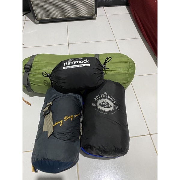 tenda Tocubic 4 person, hammock uttara 2 person, sleeping bag makalu, sleeping bag chindbor, flyshee